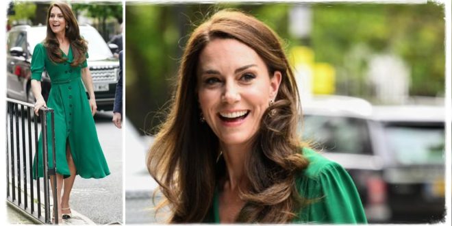 Princess Kate Meets Students In London Wearing Green Suzannah London Dress And £11 Earrings From Accessorize