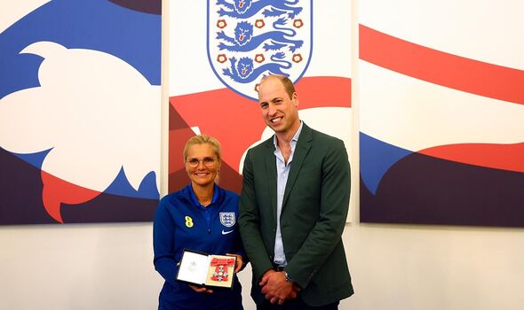 William with England manageress Sarina Wiegman