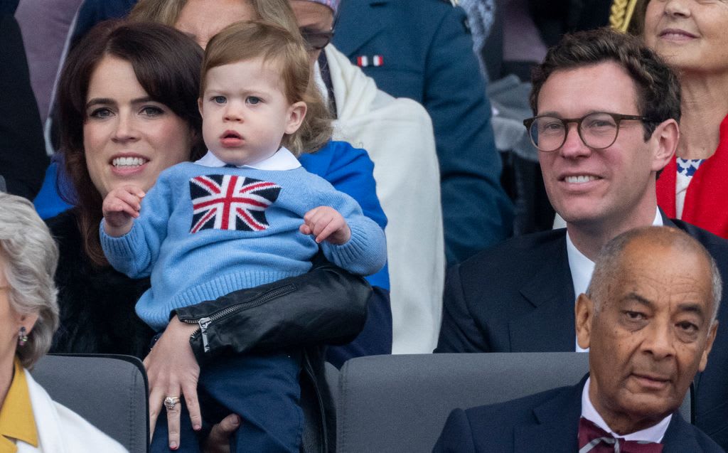 Princess Eugenie and Jack Brooksbank with August Philip Hawke Brooksbank attend the Platinum Pageant