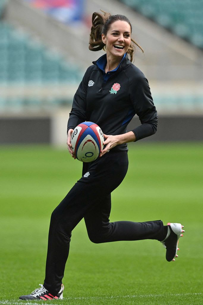 Princess Kate playing rugby at Twickenham 2022