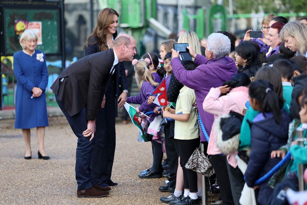 Prince William and Kate meet with school children at the Grange Pavilion as they celebrate the beginning of Black History Month in Cardiff