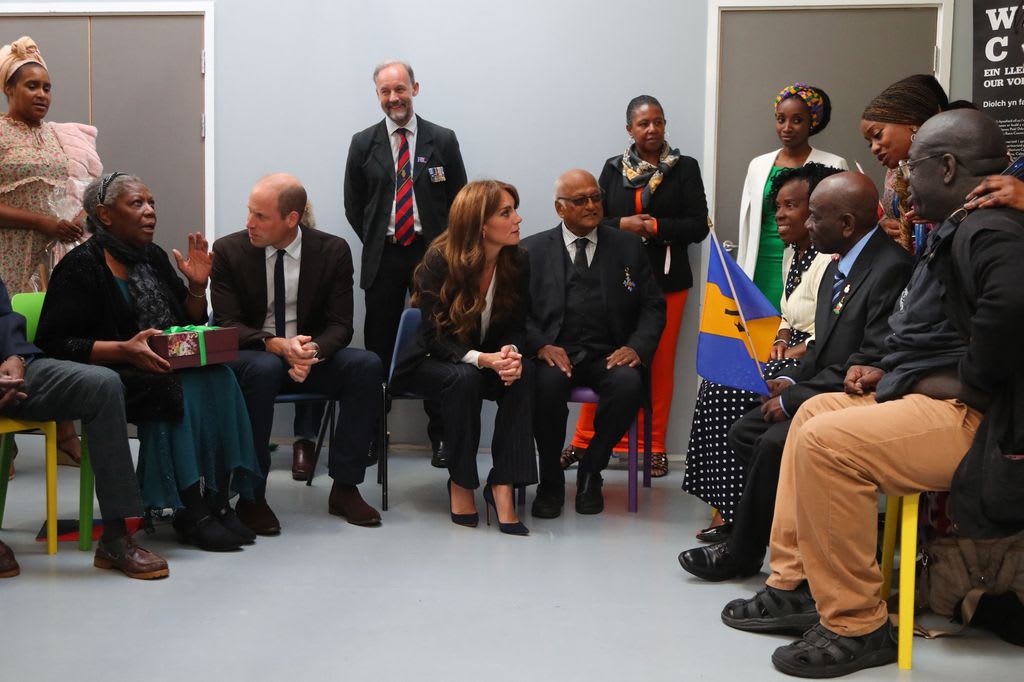 Prince William and Kate meet with members from the Windrush Cymru Elders during a visit to the Grange Pavilion in Cardiff
