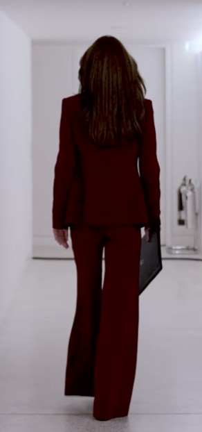 Kate Middleton rehearsing for speech in maroon trouser suit