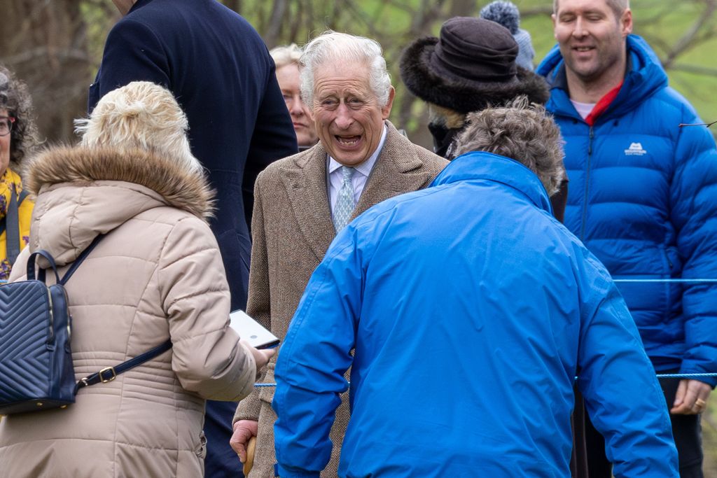 PIC BY GEOFF ROBINSON PHOTOGRAPHY 07976 880732.  Picture dated December 24th shows King Charles  after attending the morning service at St Mary Magdalene Church in Sandringham, Norfolk, on Sunday morning.Also in attendance was Princess Anne and Tim Lawrence .