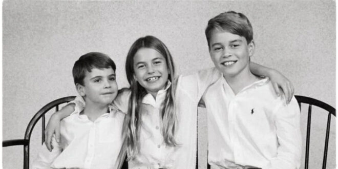 Prince William and Princess Kate have released a new Christmas photo of George, Charlotte and Louis