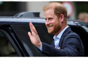 Prince Harry speaking shortly after meeting King Charles, looking reflective during his UK visit