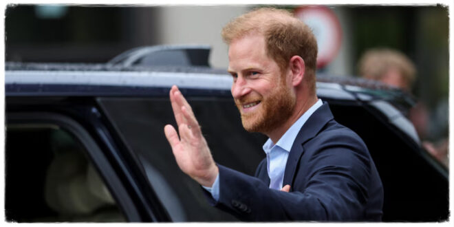 Prince Harry speaking shortly after meeting King Charles, looking reflective during his UK visit