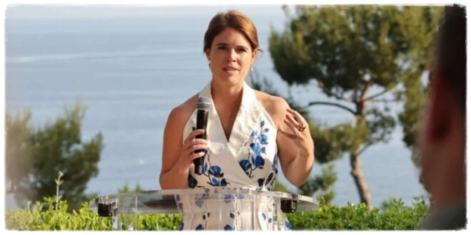 Princess Eugenie speaking at her major announcement event following her mother Sarah Ferguson’s revelation