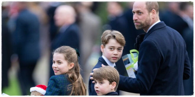 Prince William affectionately surrounded by Prince George, Princess Charlotte, and Prince Louis in a candid, playful moment captured by photographer Josh Shinner.