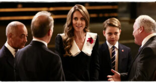 Prince George standing beside Princess Kate during his first royal appearance honouring the British Armed Forces