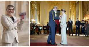 Prince William presenting an OBE to an England sporting legend at a royal ceremony
