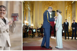 Prince William presenting an OBE to an England sporting legend at a royal ceremony