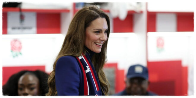 Princess Kate wearing an Alexander McQueen coat during a confident public appearance