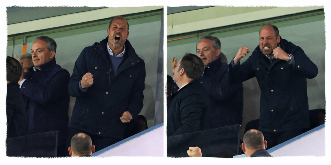 Prince William passionately reacting during an Aston Villa football match
