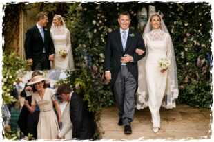 Peter Phillips and Harriet Sperling posing in official royal wedding photos after their ceremony