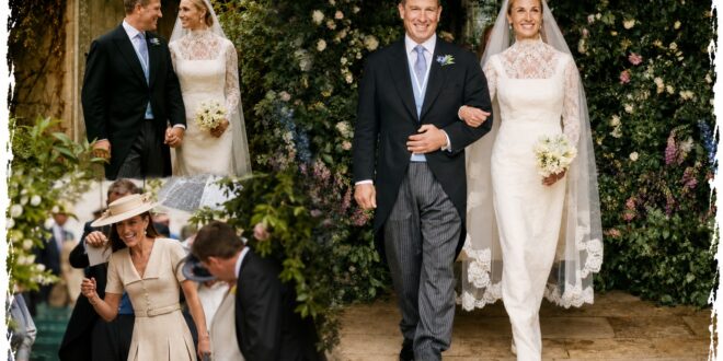 Peter Phillips and Harriet Sperling posing in official royal wedding photos after their ceremony