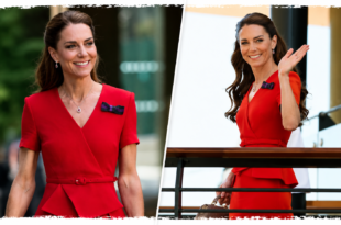 Princess Kate arriving at Wimbledon wearing an elegant red outfit for the Ladies’ Singles Final