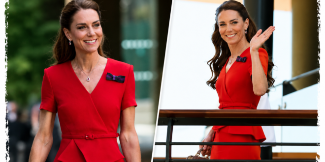 Princess Kate arriving at Wimbledon wearing an elegant red outfit for the Ladies’ Singles Final