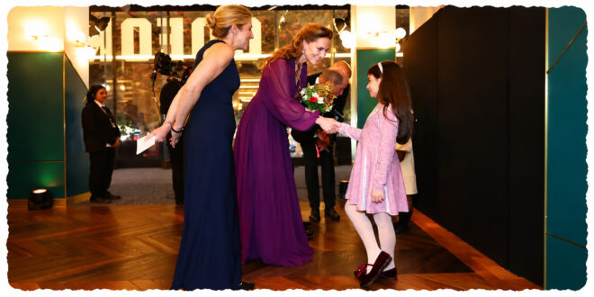 Four-year-old Sahrae-Lea Herbert performing a curtsy in front of Prince William and Princess Kate at the Digger premiere