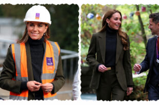 Princess Kate wearing a hard hat and high-visibility vest while touring construction work at The Treehouse children's hospice in Ipswich on October 22, 2026